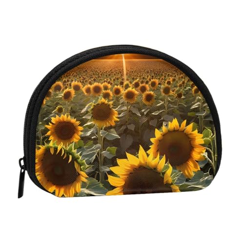 Mini-Münzgeldbörse mit Sonnenblumen-Druck, bedruckt, mit Reißverschluss, kleine Geldbörse für Damen und Herren, kompakter Reise-Geldorganizer, Schwarz , Einheitsgröße von EZDLOWVBA