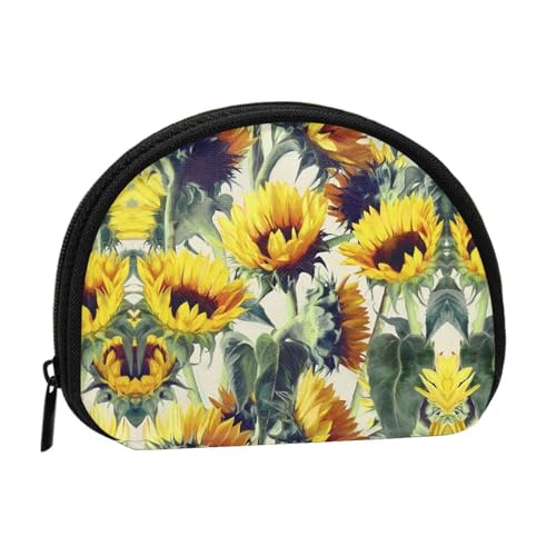 Mini-Münzgeldbörse mit Sonnenblumen-Druck, mit Reißverschluss, kleine Geldbörse für Damen und Herren, kompakter Reise-Geldorganizer, Schwarz , Einheitsgröße von EZDLOWVBA