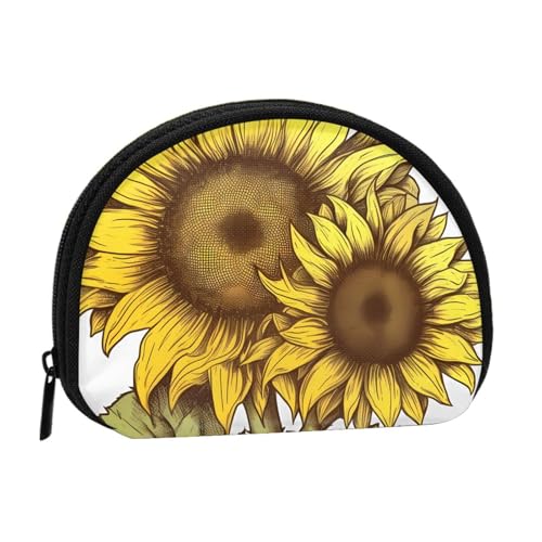 Mini-Münzgeldbörse mit Sonnenblumen-Motiv, bedruckt, mit Reißverschluss, kleine Geldbörse für Damen und Herren, kompakter Reise-Geldorganizer, Schwarz , Einheitsgröße von EZDLOWVBA