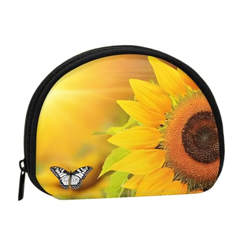 Mini-Münzgeldbörse mit Sonnenblumen-Schmetterlings-Motiv, bedruckt, mit Reißverschluss, kleine Geldbörse für Damen und Herren, kompakter Reise-Geldorganizer, Schwarz , Einheitsgröße von EZDLOWVBA