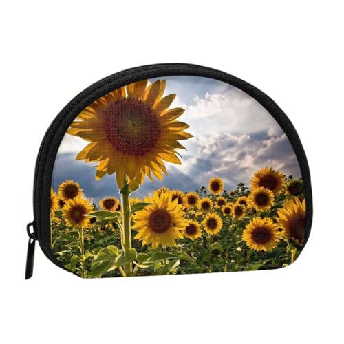 Mini-Münzgeldbörse mit Sonnenblumenfeldern, bedruckt, mit Reißverschluss, kleine Geldbörse für Damen und Herren, kompakter Reise-Geldorganizer, Schwarz , Einheitsgröße von EZDLOWVBA