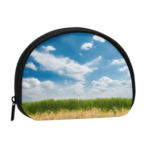 Mini-Münzgeldbörse mit Weizenfelddruck und Reißverschluss, kleine Geldbörse für Damen und Herren, kompakter Reisegeldorganisator, Schwarz , Einheitsgröße von EZDLOWVBA