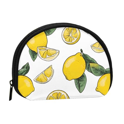 Mini-Münzgeldbörse mit Zitronenfrucht-Muster, bedruckt, mit Reißverschluss, kleine Geldbörse für Damen und Herren, kompakter Reise-Geldorganizer, Schwarz , Einheitsgröße von EZDLOWVBA