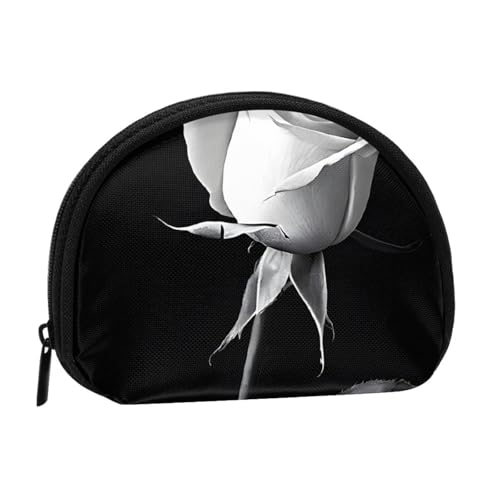 Monochrome Rose Print Printed Mini Coin Purse with Zipper - Small Wallet for Women & Men, Compact Travel Money Organizer, Schwarz , Einheitsgröße von EZDLOWVBA