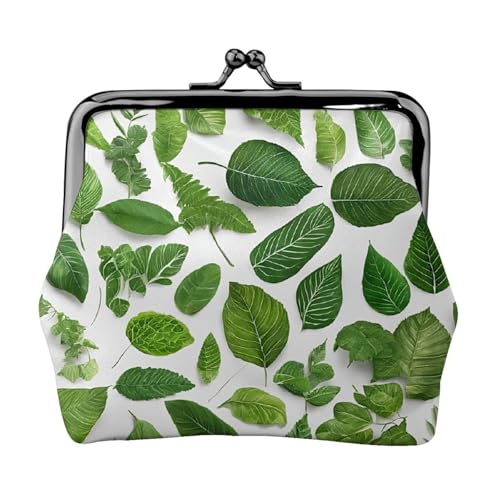 Monstera Deliciosa Geldbörse mit Bananenpalmendruck, Doppelverschluss, Metallrahmen, Leder, Kussschloss, Kleingeldtasche, Geldbörse für Damen, mit Schlüssel, kleine Geldbörsen, Schwarz , Einheitsgröße von EZDLOWVBA