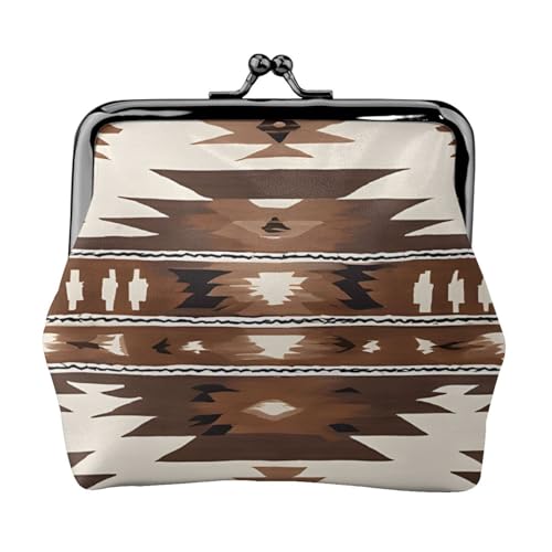 Native Print Doppelverschluss Metallrahmen Leder Kiss Lock Kleingeldtasche Geldbörse für Frauen mit Schlüssel, kleine Geldbörsen, Schwarz , Einheitsgröße von EZDLOWVBA