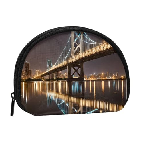 New York Manhattan Bridge Night Print Printed Mini Coin Purse with Zipper - Small Wallet for Women & Men, Compact Travel Money Organizer, Schwarz , Einheitsgröße von EZDLOWVBA