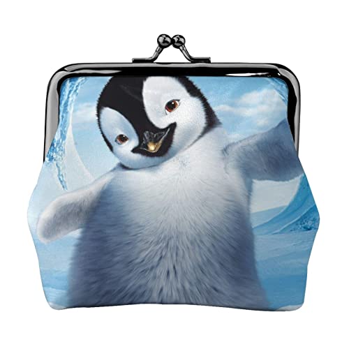 Niedliche Pinguine machen Bilder Druck Doppelverschluss Metallrahmen Leder Kiss Lock Kleingeldtasche Geldbörse für Frauen mit Schlüssel, kleine Geldbörsen, Schwarz , Einheitsgröße von EZDLOWVBA