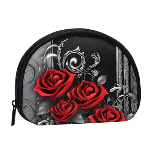 Pretty Roses Print Printed Mini Coin Purse with Zipper - Small Wallet for Women & Men, Compact Travel Money Organizer, Schwarz , Einheitsgröße von EZDLOWVBA