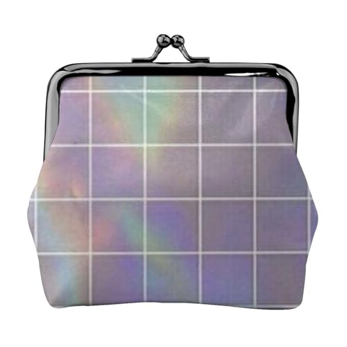 Reflektierender quadratischer Druck, Doppelverschluss, Metallrahmen, Leder, Kussschloss, Kleingeldtasche, Geldbörse für Damen, mit Schlüssel, kleine Geldbörsen, Schwarz , Einheitsgröße von EZDLOWVBA