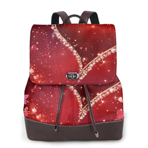 Romantischer Damen-Rucksack mit Herz-Aufdruck, wasserdicht, Diebstahlschutz, leicht, PU-Leder, Nylon, Schule, Schultertasche, Reiserucksack, Schwarz , Einheitsgröße von EZDLOWVBA