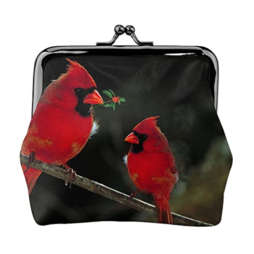Rotes Vogel-Fauna mit Doppelverschluss, Metallrahmen, Leder, Kussschloss, Kleingeldtasche, Geldbörse für Damen, mit Schlüssel, kleine Geldbörsen, Schwarz , Einheitsgröße von EZDLOWVBA