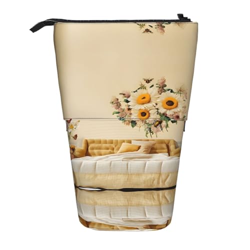 Rural Bees Wildblumen Druck Schreibwaren Tasche für Jungen & Mädchen Ständer Bleistifthalter Reißverschluss Federmäppchen Teleskopkoffer Studenten & Büro Mittelschule von EZDLOWVBA