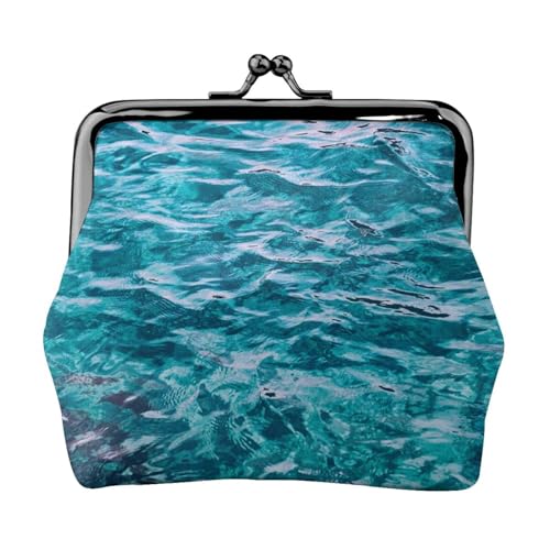 Schöne Meeroberflächen-Druck, Doppelverschluss, Metallrahmen, Leder, Kussschloss, Kleingeldtasche, Geldbörse für Damen, mit Schlüssel, kleine Geldbörsen, Schwarz , Einheitsgröße von EZDLOWVBA