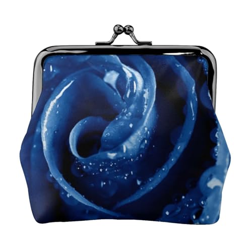 Schöne blaue Rose Illustration Druck Doppelverschluss Metallrahmen Leder Kiss Lock Kleingeldtasche Geldbörse für Frauen mit Schlüssel, kleine Geldbörsen, Schwarz , Einheitsgröße von EZDLOWVBA