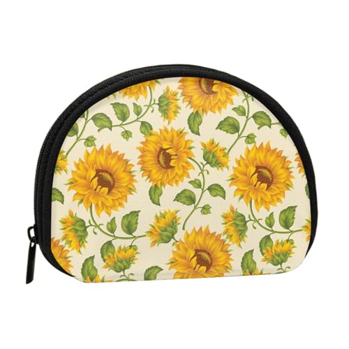 Schöne gelbe Sonnenblumen-Druck-Mini-Münzgeldbörse mit Reißverschluss, kleine Geldbörse für Damen und Herren, kompakter Reise-Geldorganizer, Schwarz , Einheitsgröße von EZDLOWVBA