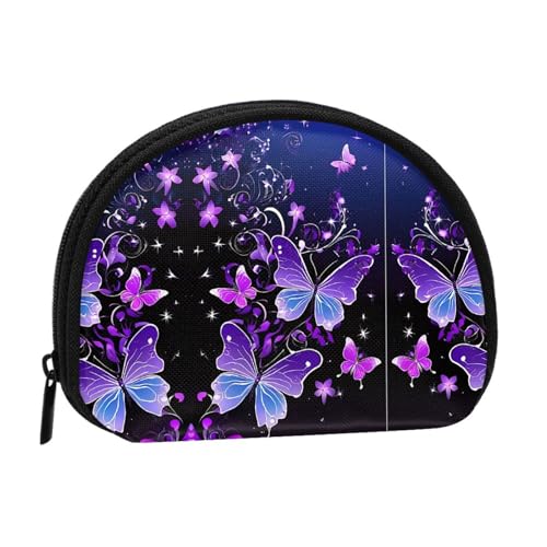 Schöne leuchtende Schmetterlings-Druck-Mini-Münzgeldbörse mit Reißverschluss, kleine Geldbörse für Damen und Herren, kompakter Reise-Geldorganizer, Schwarz , Einheitsgröße von EZDLOWVBA