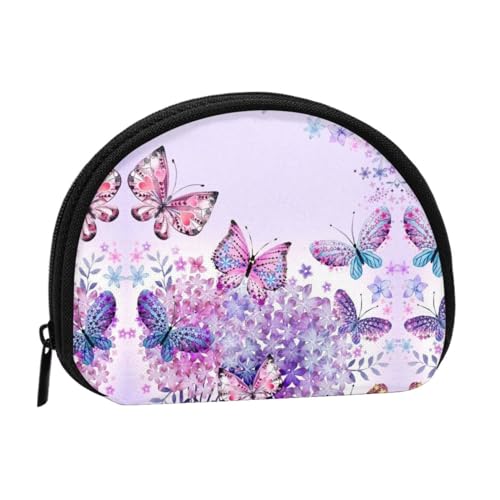 Schöne lila Schmetterling Kunstdruck gedruckt Mini Münzbörse mit Reißverschluss - Kleine Geldbörse für Damen & Herren, kompakter Reisegeldorganizer, Schwarz , Einheitsgröße von EZDLOWVBA