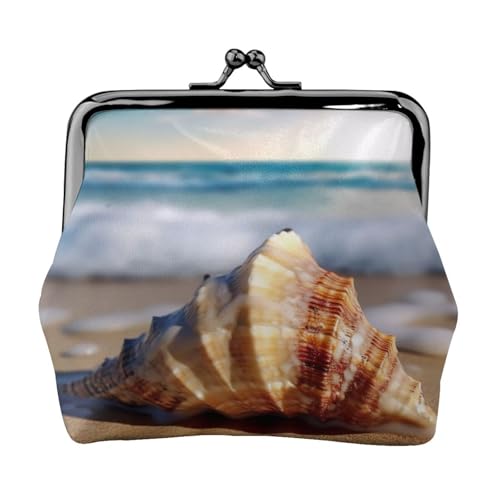 Sea Wave Muschel-Druck, Doppelverschluss, Metallrahmen, Leder, Kussschloss, Kleingeldtasche, Geldbörse für Damen, mit Schlüssel, kleine Geldbörsen, Schwarz , Einheitsgröße von EZDLOWVBA