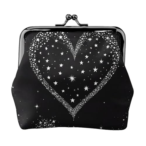 Shooting Star Heart Print Double Clasp Metal Frame Leather Kiss Lock Change Pouch Wallet for Women with Keys, Small Purses, Schwarz , Einheitsgröße von EZDLOWVBA
