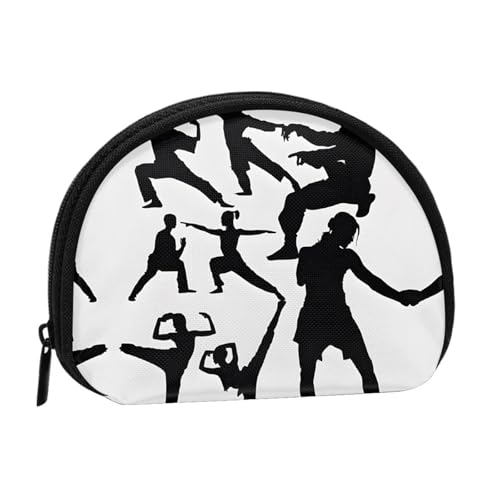Silhouettes of Martial Arts Print Printed Mini Coin Purse with Zipper - Small Wallet for Women & Men, Compact Travel Money Organizer, Schwarz , Einheitsgröße von EZDLOWVBA