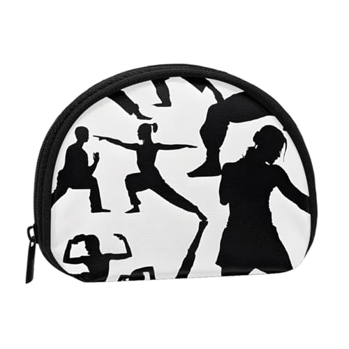 Silhouettes of Martial Arts Print Printed Mini Coin Purse with Zipper - Small Wallet for Women & Men, Compact Travel Money Organizer, Schwarz , Einheitsgröße von EZDLOWVBA