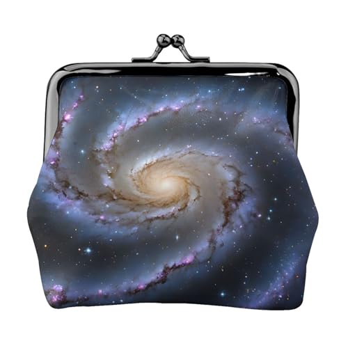Starry Universe Space Print Doppelverschluss Metallrahmen Leder Kiss Lock Kleingeldtasche Geldbörse für Frauen mit Schlüssel, kleine Geldbörsen, Schwarz , Einheitsgröße von EZDLOWVBA