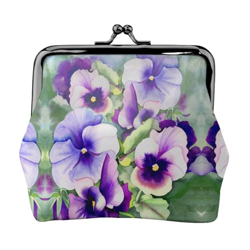 Stiefmütterchen Perfektion Druck Doppelverschluss Metallrahmen Leder Kiss Lock Kleingeldtasche Geldbörse für Frauen mit Schlüssel, kleine Geldbörsen, Schwarz , Einheitsgröße von EZDLOWVBA