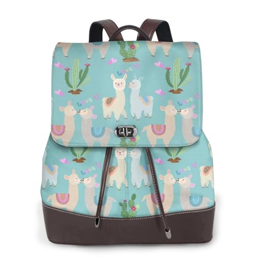 Süßer Alpaka-rosa Herz-Druck, Damen-Rucksack, wasserdicht, diebstahlsicher, leicht, PU-Leder, Nylon, Schule, Schultertasche, Reiserucksack, Schwarz , Einheitsgröße von EZDLOWVBA