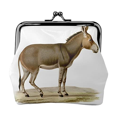 Süßer Esel-Druck, Doppelverschluss, Metallrahmen, Leder, Kussschloss, Kleingeldtasche, Geldbörse für Damen, mit Schlüssel, kleine Geldbörsen, Schwarz , Einheitsgröße von EZDLOWVBA