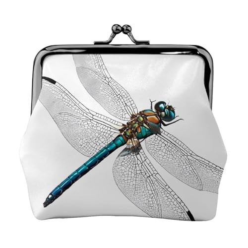 Süßer Libellen-Druck, Doppelverschluss, Metallrahmen, Leder, Kussschloss, Kleingeldtasche, Geldbörse für Damen, mit Schlüssel, kleine Geldbörsen, Schwarz , Einheitsgröße von EZDLOWVBA