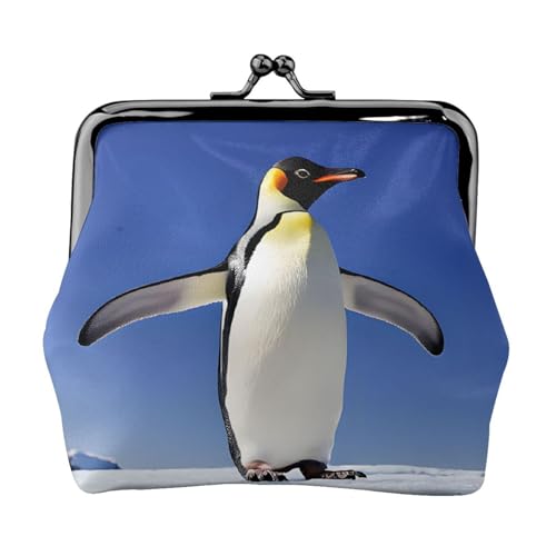 Süßer Pinguin-Druck, Doppelverschluss, Metallrahmen, Leder, Kussschloss, Kleingeldtasche, Geldbörse für Damen, mit Schlüssel, kleine Geldbörsen, Schwarz , Einheitsgröße von EZDLOWVBA