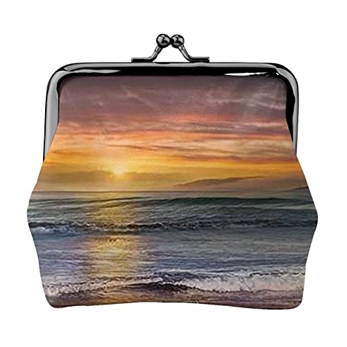 Sunset Beach Print Doppelverschluss Metallrahmen Leder Kiss Lock Kleingeldtasche Geldbörse für Frauen mit Schlüssel, kleine Geldbörsen, Schwarz , Einheitsgröße von EZDLOWVBA
