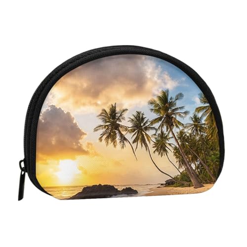 Sunset Hawaiian Palm Tree Print Printed Mini Coin Purse with Zipper - Small Wallet for Women & Men, Compact Travel Money Organizer, Schwarz , Einheitsgröße von EZDLOWVBA