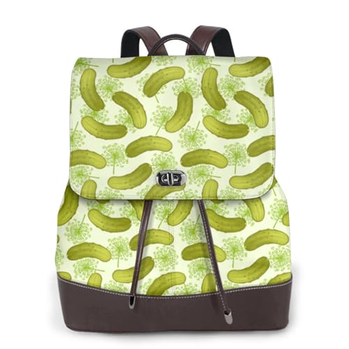 Sushi Dill Pickles Print Damen Rucksack Wasserdicht Anti-Diebstahl Leicht PU Mode Leder Nylon Schule Schultertasche Reiserucksack, Schwarz , Einheitsgröße von EZDLOWVBA