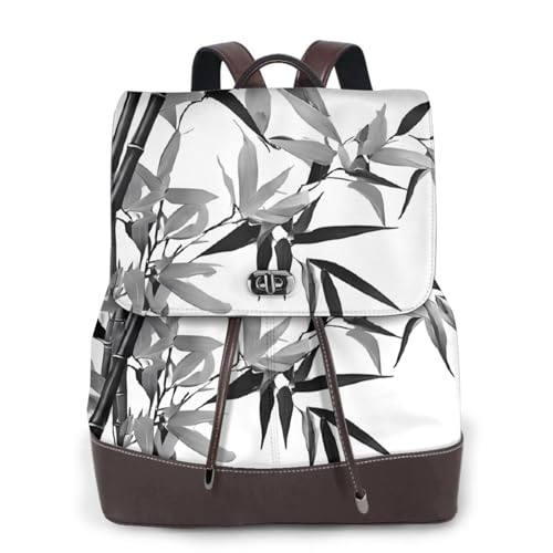 Tree Image Chinesischer Kalligraphie-Druck, Damen-Rucksack, wasserdicht, Diebstahlschutz, leicht, PU-Leder, Nylon, Schultasche, Schultertasche, Reiserucksack, Schwarz , Einheitsgröße von EZDLOWVBA