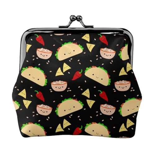 Tuesday Party Print Doppelverschluss Metallrahmen Leder Kiss Lock Kleingeldtasche Geldbörse für Frauen mit Schlüssel, kleine Geldbörsen, Schwarz , Einheitsgröße von EZDLOWVBA