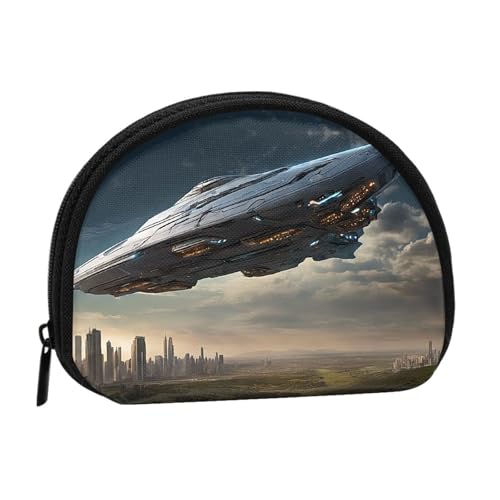 UFO at Night Bedruckte Mini-Geldbörse mit Reißverschluss – Kleine Geldbörse für Damen und Herren – Kompakter Reise-Organizer, Schwarz, Einheitsgröße, Schwarz , one size von EZDLOWVBA