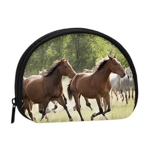 Verschiedene Arten von Pferden bedruckte Mini-Münzgeldbörse mit Reißverschluss – kleine Geldbörse für Damen und Herren, kompakter Reisegeldorganisator, Schwarz , Einheitsgröße von EZDLOWVBA