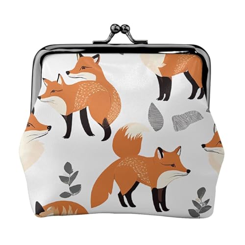 Viele Füchse Druck Doppelverschluss Metallrahmen Leder Kiss Lock Kleingeldtasche Geldbörse für Frauen mit Schlüssel, kleine Geldbörsen, Schwarz , Einheitsgröße von EZDLOWVBA