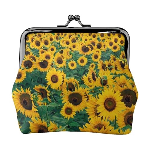 Viele schöne Sonnenblumen-Druck, Doppelverschluss, Metallrahmen, Leder, Kussschloss, Kleingeldtasche, Geldbörse für Damen, mit Schlüssel, kleine Geldbörsen, Schwarz , Einheitsgröße von EZDLOWVBA