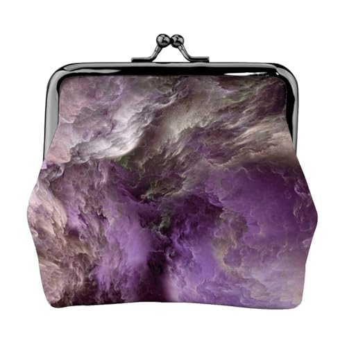 Violetter Galaxie-Druck, Doppelverschluss, Metallrahmen, Leder, Kussschloss, Kleingeldtasche, Geldbörse für Damen, mit Schlüssel, kleine Geldbörsen, Schwarz , Einheitsgröße von EZDLOWVBA