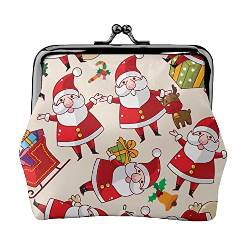 Weihnachts-Cartoon-Weihnachtsmann-Druck, Doppelverschluss, Metallrahmen, Leder, Kussschloss, Kleingeldtasche, Geldbörse für Damen, mit Schlüssel, kleine Geldbörsen, Schwarz , Einheitsgröße von EZDLOWVBA