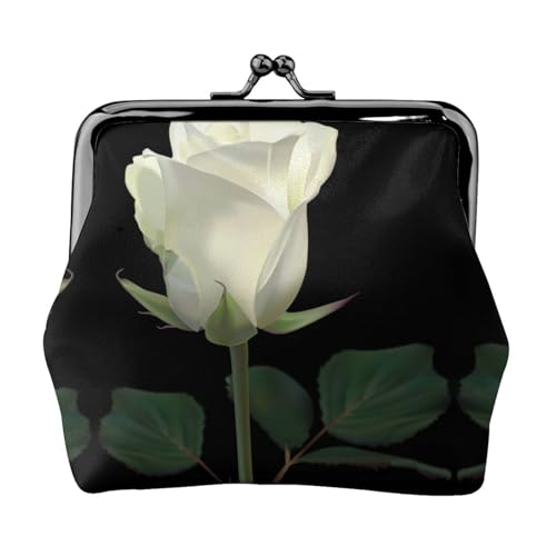 Weiße Rose Druck Doppelverschluss Metallrahmen Leder Kiss Lock Kleingeldtasche Geldbörse für Frauen mit Schlüssel, kleine Geldbörsen, Schwarz , Einheitsgröße von EZDLOWVBA