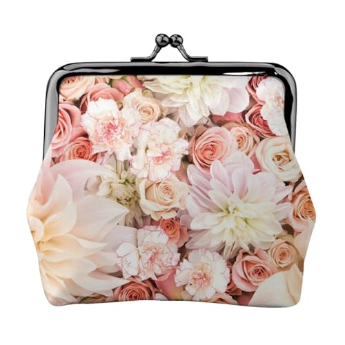 Weiße und rosa Blumendruck, Doppelverschluss, Metallrahmen, Leder, Kussschloss, Kleingeldtasche, Geldbörse für Damen, mit Schlüssel, kleine Geldbörsen, Schwarz , Einheitsgröße von EZDLOWVBA
