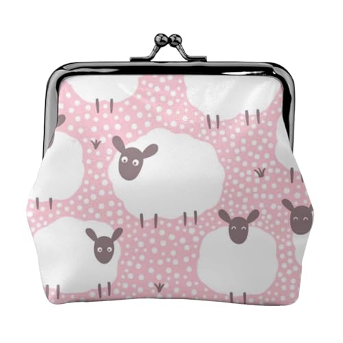 Weißes Schaf auf rosa Hintergrund, Doppelverschluss, Metallrahmen, Leder, Kussschloss, Kleingeldtasche, Geldbörse für Damen, mit Schlüssel, kleine Geldbörsen, Schwarz , Einheitsgröße von EZDLOWVBA