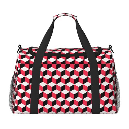 Wochenendtasche mit 3D-Motiv, rot kariert, mit Handgepäck, Wochenendtasche, Reisetasche und Schultertasche für Reisen, Fitness Wochenendtasche mit 3D-Motiv, rot kariert, mit Handgepäck, Wochenendtasche, Reisetasche und Schultertasche für Reisen, Fitness von EZDLOWVBA