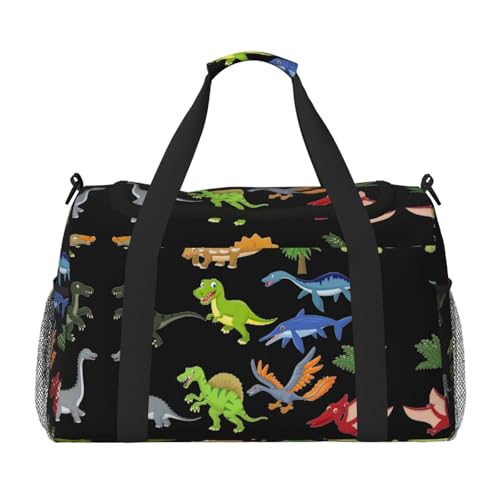 Wochenendtasche mit Cartoon-Dinosaurier-Bildern, Turnbeutel mit Handgepäck, Wochenendtasche, Reisetasche und Schultertasche für Reisen, Fitness von EZDLOWVBA