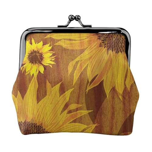 Wunderschöner Sonnenblumen-Druck, Doppelverschluss, Metallrahmen, Leder, Kussschloss, Kleingeldtasche, Geldbörse für Damen, mit Schlüssel, kleine Geldbörsen, Schwarz , Einheitsgröße von EZDLOWVBA