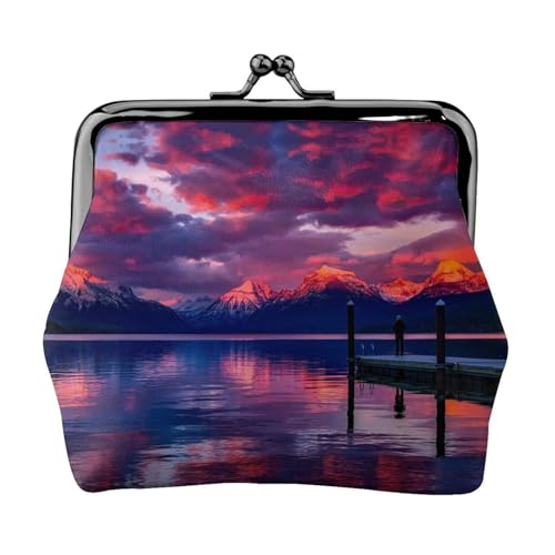 Wunderschöner Wolkenaufdruck, Doppelverschluss, Metallrahmen, Leder, Kussschloss, Kleingeldtasche, Geldbörse für Damen, mit Schlüssel, kleine Geldbörsen, Schwarz , Einheitsgröße von EZDLOWVBA